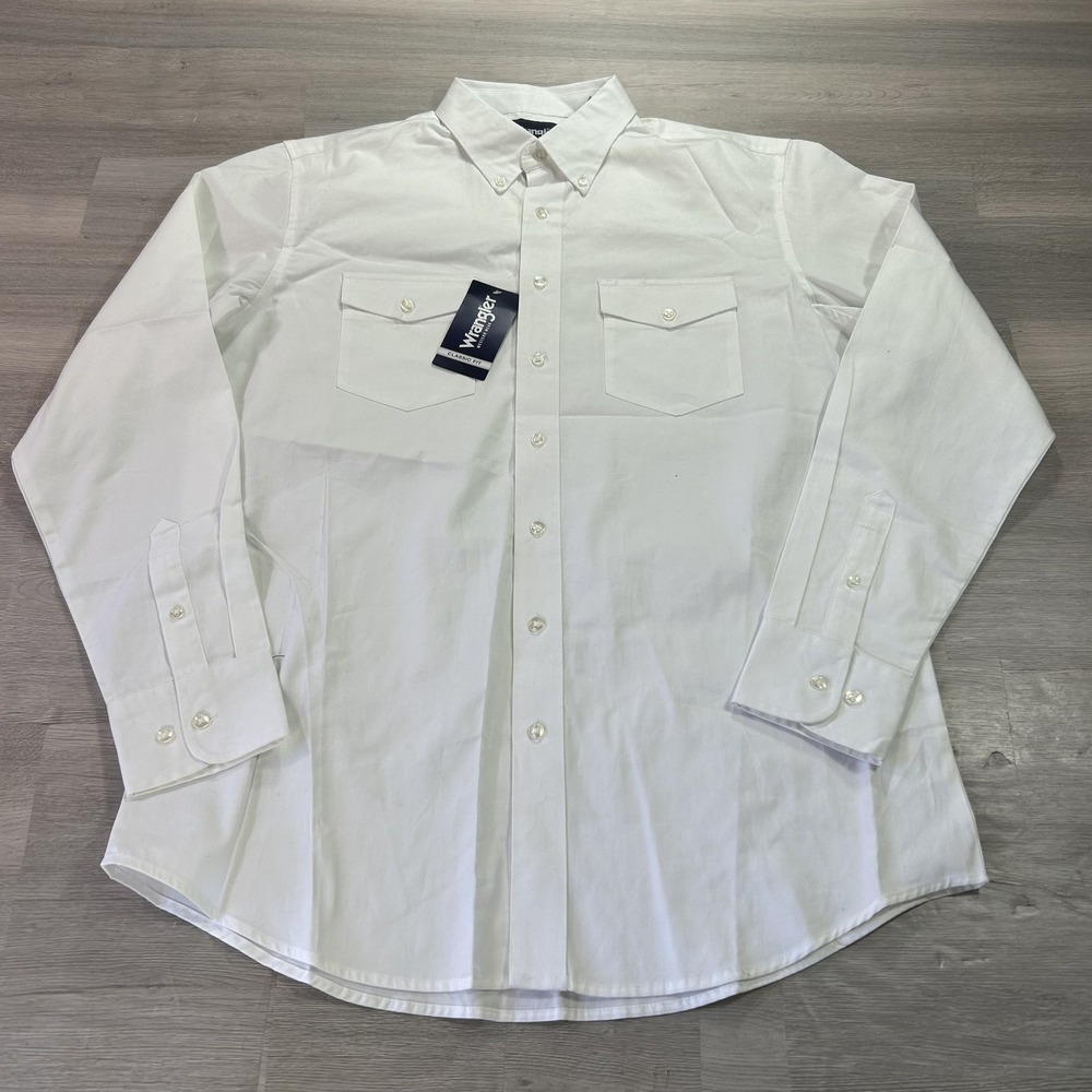 Wrangler Shirt Mens XL White Solid Long Sleeve Western Button Up Casual Cowboy